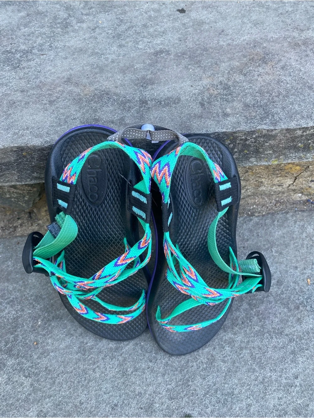 Chaco Kids Size 3 Teal Purple Black Strappy Sandals